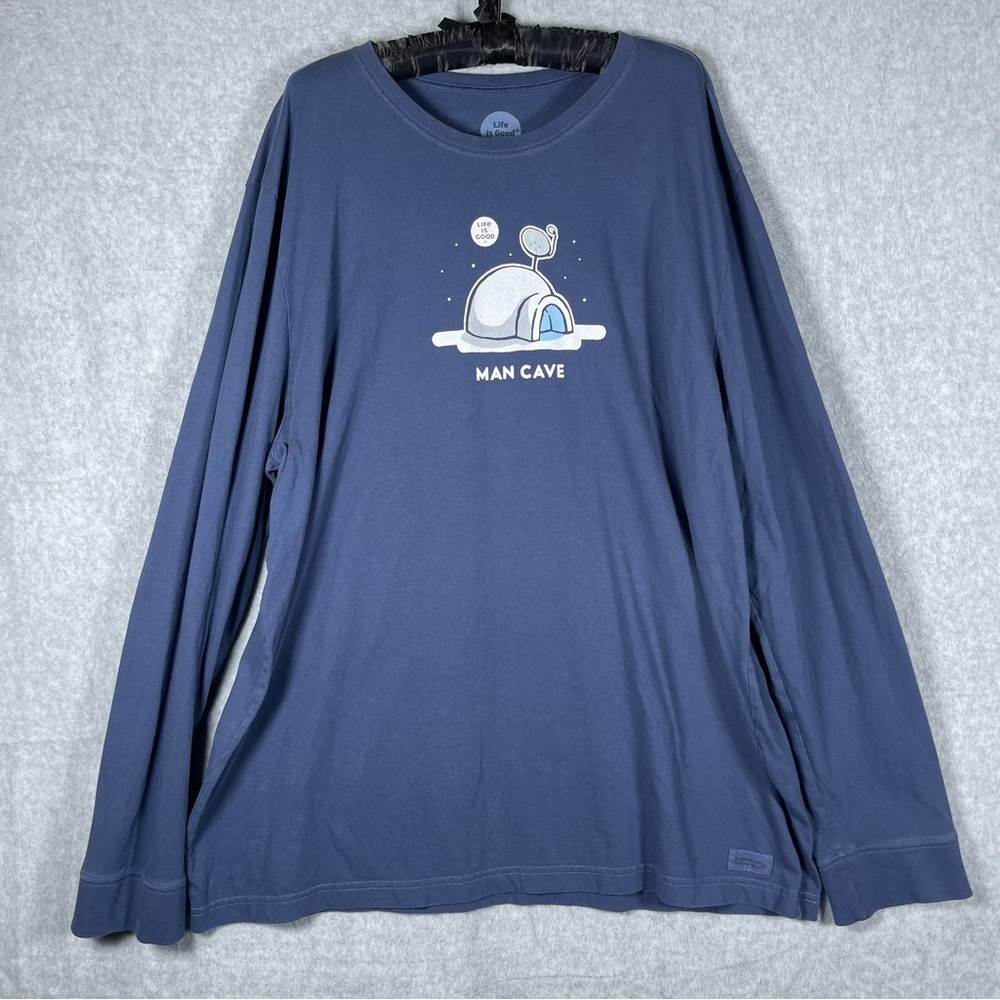 Life Is Good Man Cave Graphic Navy Long Sleeve Crusher Tee Men’s Size‎ XXL